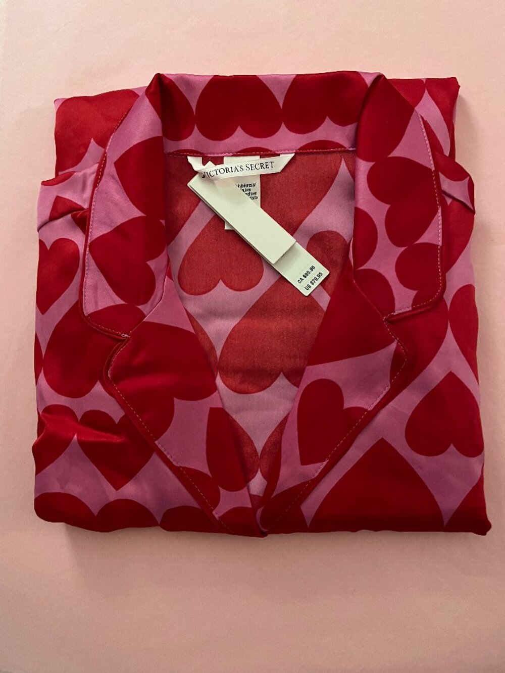 Limited Edition Victoria's Secret Peony & Lipstick Hearts Satin Long Pajama Set